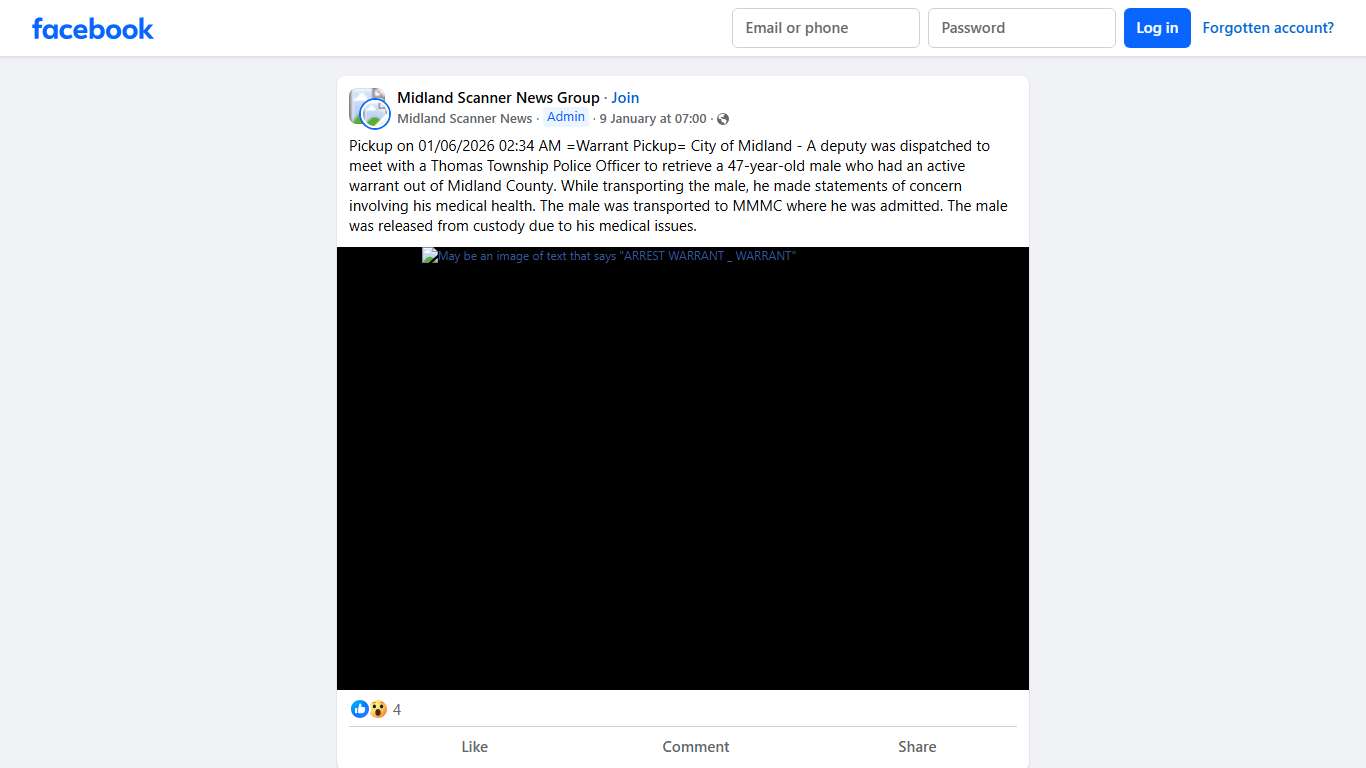 Midland Scanner News Group Pickup on 01/06/2026 02:34 AM Facebook